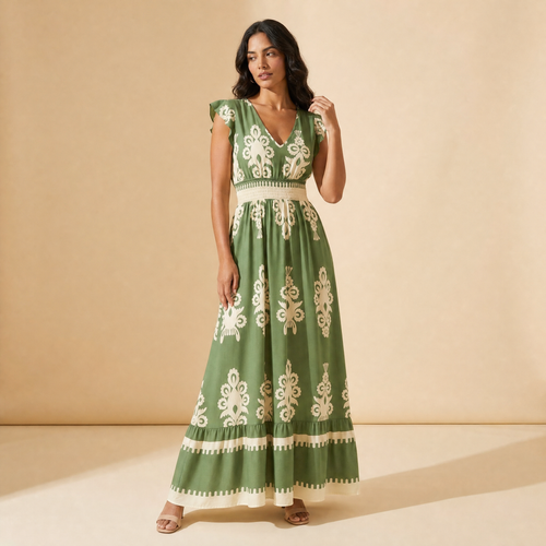 Penélope | Vestido Maxi Barroco con Escote en V